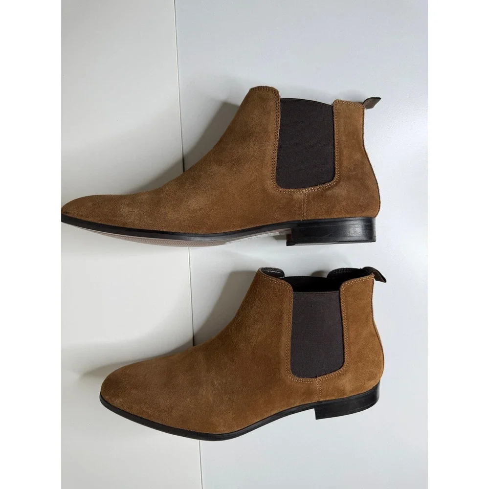 BP Mens Suede Chelsea Boots Brown Leather Upper Ankle Booties 45M EU